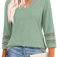 💖2025 New Style👚Women’s Solid Casual V-Neck Top with 3/4 Sleeves