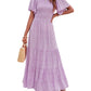 🌷Early Summer Sale-50% Off🌸2026 Summer Casual Floral Print Short Flutter Sleeve Crew Neck Smocked High Waist Flowy Maxi Dress
