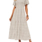 🌷Early Summer Sale-50% Off🌸2026 Summer Casual Floral Print Short Flutter Sleeve Crew Neck Smocked High Waist Flowy Maxi Dress