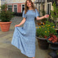🌷Early Summer Sale-50% Off🌸2026 Summer Casual Floral Print Short Flutter Sleeve Crew Neck Smocked High Waist Flowy Maxi Dress