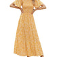 🌷Early Summer Sale-50% Off🌸2026 Summer Casual Floral Print Short Flutter Sleeve Crew Neck Smocked High Waist Flowy Maxi Dress