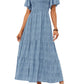 🌷Early Summer Sale-50% Off🌸2026 Summer Casual Floral Print Short Flutter Sleeve Crew Neck Smocked High Waist Flowy Maxi Dress
