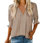 🔥Hot Sale-50% Off💜Women's Solid Color V Neck Puff Sleeve Shirt Top