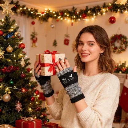 ❄️Winter Sale 60% Off🐾Cat Knitted Embroidery Fingerless Gloves