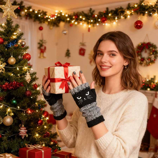❄️Winter Sale 60% Off🐾Cat Knitted Embroidery Fingerless Gloves