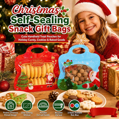 💥70% OFF!!🎁Easy Fill, Easy Seal🎅🍬Festive Self-Seal Treat Bags – Santa & Snowman Print | Resealable, Food-Safe & Perfect for Cookies, Chocolates & Little Gifts 🎅⛄