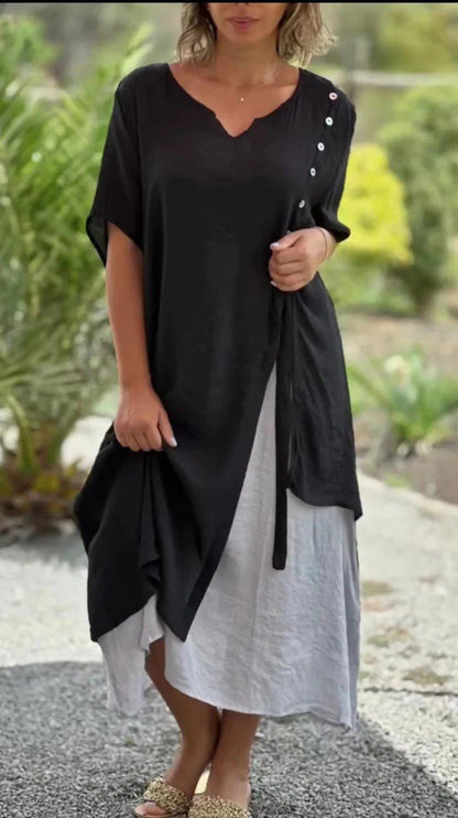 🌸Short Sleeve False Two-Piece Asymmetric Dress