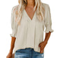 🔥Hot Sale-50% Off💜Women's Solid Color V Neck Puff Sleeve Shirt Top