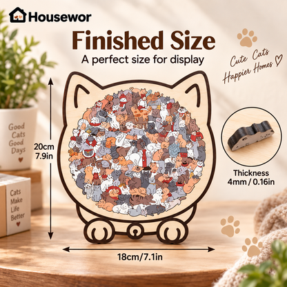 🎁60% OFF🧩135-Piece Morandi-Colored Cat Shaped Wooden Jigsaw Puzzle