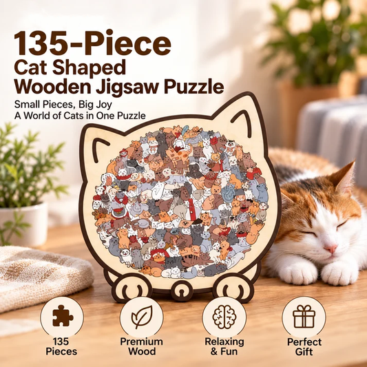 🎁60% OFF🧩135-Piece Morandi-Colored Cat Shaped Wooden Jigsaw Puzzle