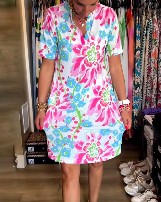 🔥Hot Sale🔥Short-sleeved floral V-neck dress