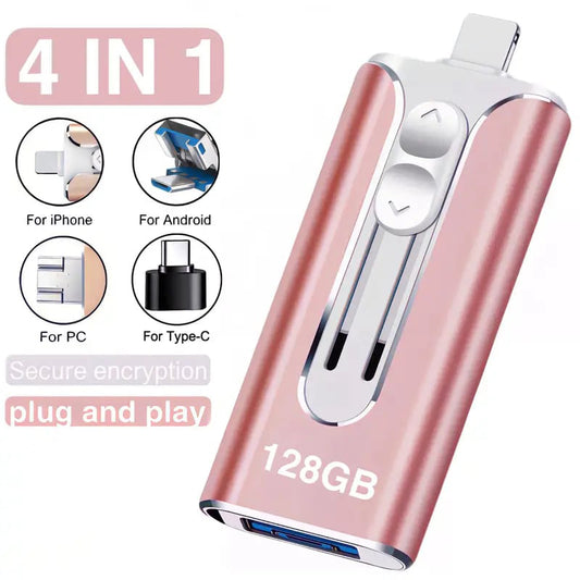 💥16GB~256GB Micro USB + 8 Pin + USB 3.0 4 in 1 Mobile Phone Computer U-Disk