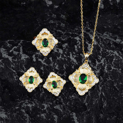 🔥 Italian Crafted Vintage Emerald Jewellery Set