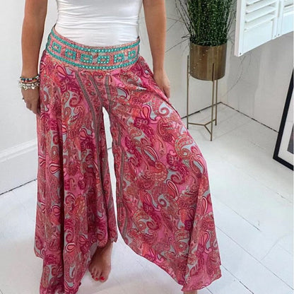 🔥Ethnic Paisley Print Elastic Patchwork-Waist Lightweight Pants🔥