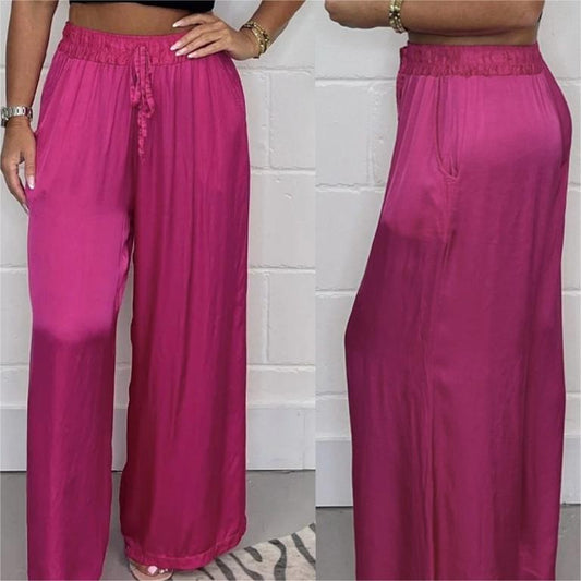 🔥Hot Sale🔥Stylish Drawstring Waist Straight Leg Smooth Loose Trousers with Pockets