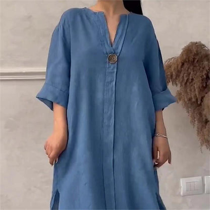 ⏰Limited Sale-50% Off!👗Casual Breathable 3/4 Sleeves V-Neck Dress