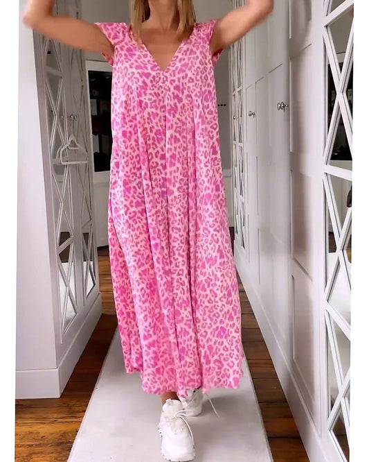 ⭐Summer Sale 48% OFF⭐ Long V-neck dress with short sleeves