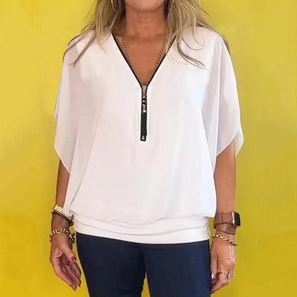 🔥Low-Priced Hot Sellers🩷Women's Chiffon Zip-up Neck Casual Top