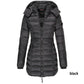 Winter women's mid-length padded jacket warm solid color hooded jacket