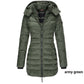 Winter women's mid-length padded jacket warm solid color hooded jacket