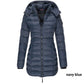 Winter women's mid-length padded jacket warm solid color hooded jacket