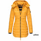 Winter women's mid-length padded jacket warm solid color hooded jacket