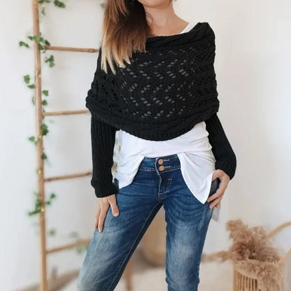 Women’s Knitted Cable Wrap with Double Sleeves