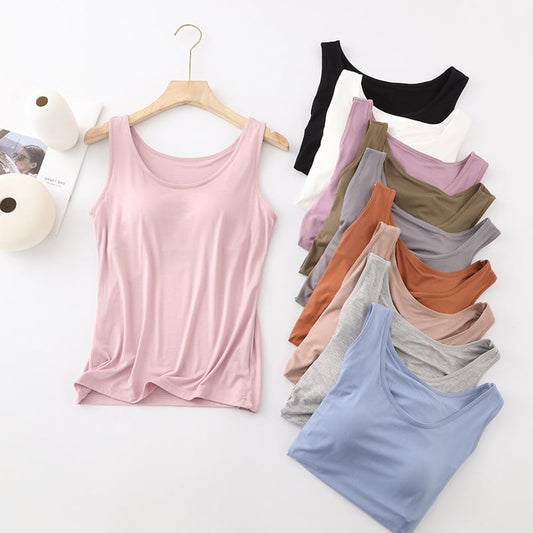💛Hot Sale 50% OFF💛Women's Classic Solid Colour Built-in Bra Tank Top