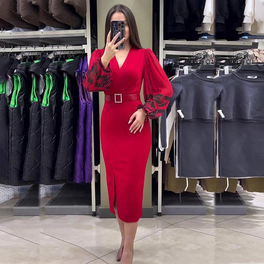 🔥2024 New Arrival💝Women’s Elegant V-neck Dress in Red