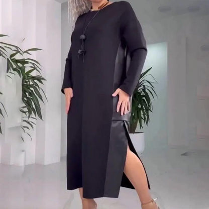 🍂Autumn Sale-50% Off💥Women's Casual Loose Leather Patchwork Dress with Pockets