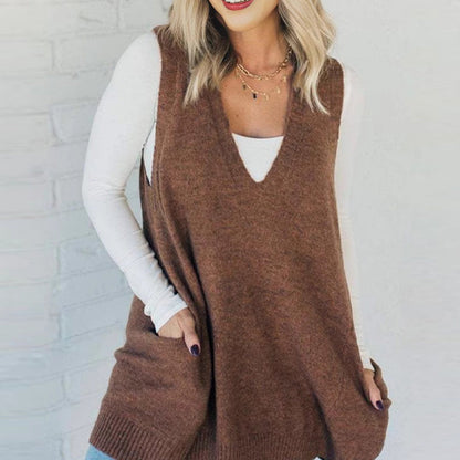 ⏰Limited Sale-50% OFF💖Women's Loose-Fit V-Neck Sweater Vest with Pockets
