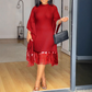 Hot Sale 49% Off🌹Women's Plus Size Sequin Fringe Midi Dress with Batwing Sleeves