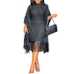 Hot Sale 49% Off🌹Women's Plus Size Sequin Fringe Midi Dress with Batwing Sleeves