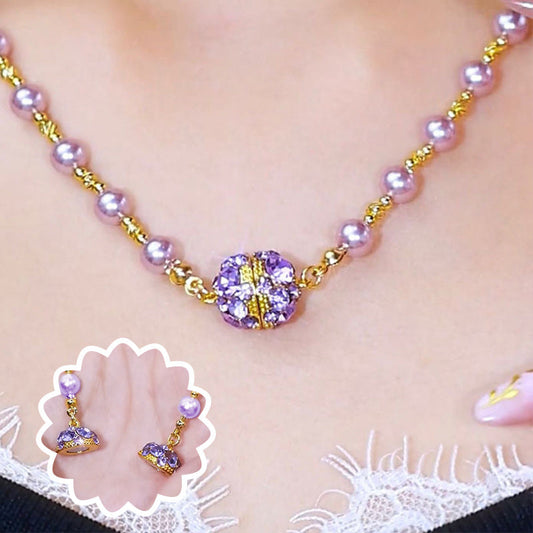 Valentine's Day Gift💘Elegant Imitation Pearl Necklace with Sparkling Magnetic Rhinestone Ball