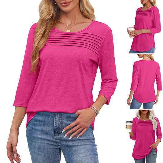 🧚‍♀️Last Day 50% OFF🤩2025 Women's 3/4 Length Sleeve Top Pleated Front T-Shirt
