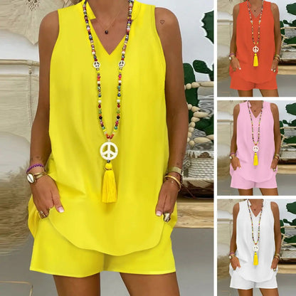 🔥Summer Sale🏆Collar Sleeveless Casual Top and Pants Suit