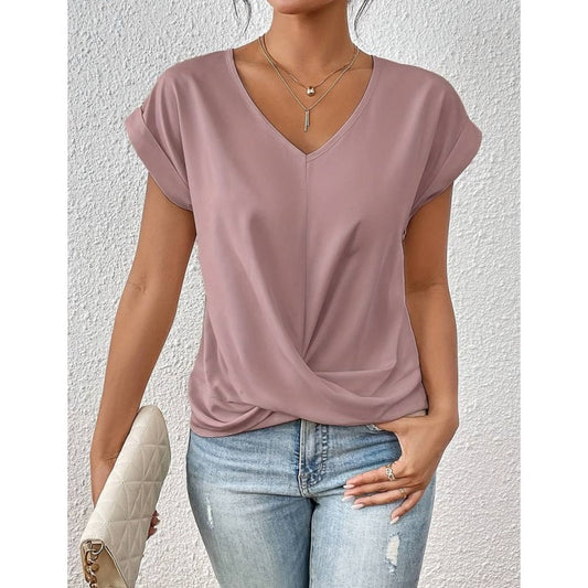 💥BIG SALE💷Best Price👚Casual Short Sleeve Elegant V-neck Twist Tee