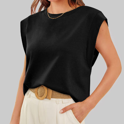 ⏰Limited Sale-50% OFF🎈Solid Color Round Neck Cap Sleeve Top