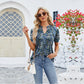 🔥2025 Most Popular Styles💝V-neck floral print ruffled short-sleeved T-shirt