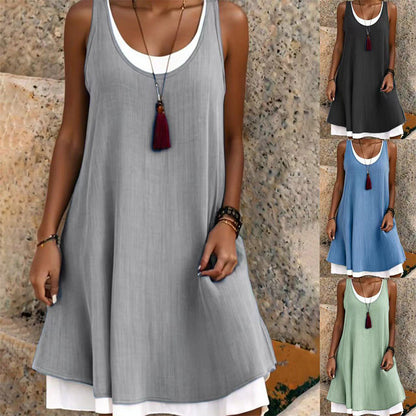 ⏰Last Day Sale 49% Off🧡Women's Casual Loose Sleeveless Fake Two Piece Tank Dress