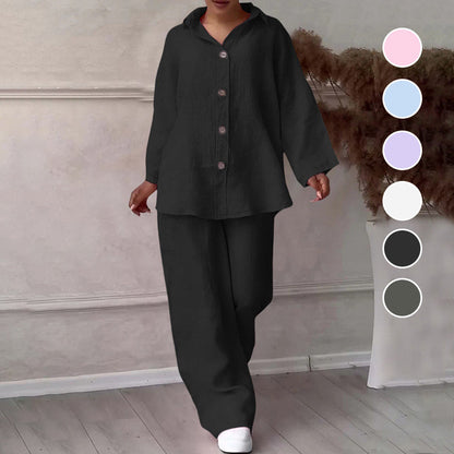 ⏳Time-limited Special💐Fashion Botton-Down Shirt & Pants 2-Piece Set