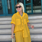 Breathable Solid Color 2-Piece Set - Short-Sleeved Collared Shirt & Wide-Leg Pants