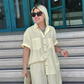 Breathable Solid Color 2-Piece Set - Short-Sleeved Collared Shirt & Wide-Leg Pants