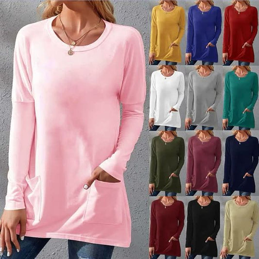 🍂Early Autumn Sales 50% OFF💖Women Casual Long Sleeve T-Shirt with Round Neck Pocket