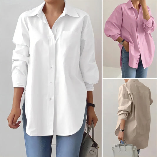 Minimalist Solid Color Oversized Long Sleeve Shirt