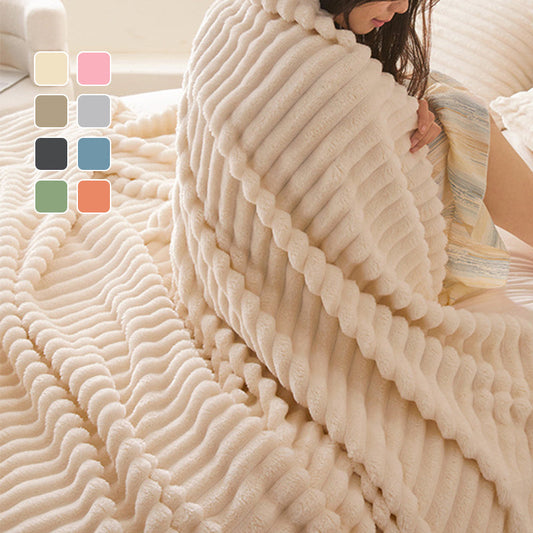 🥰Mild Winter Sale💕Super Soft Fur Ribbed Fleece Throw Blanket