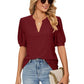 📢📢50% OFF !!!⏰Loose Solid Color T-Shirt Top with Hollow Bubble Sleeves