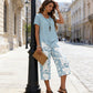 🥳50% OFF!🔥Casual Round Neck Layered Tunic Top and Wide Leg Pants Set