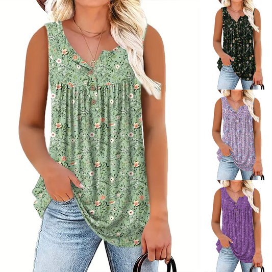 📢📢50% OFF !!🌴Women's Printed Button Sleeveless Top