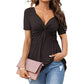 🔥LAST DAY 49% OFF ☀️🛍️Women's Short Sleeve V-Neck Twist Front Tunic Top